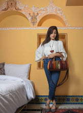 Load image into Gallery viewer, kardashii luxury Turkish Rug Top Handle fashionable light weight on-trend Kilim Rug Bag Kardashian Kim Kylie