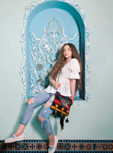 Load image into Gallery viewer, Kardashii fashionable hand weaved ethnic antique bag handmade cotton fabric fashionable chic on-trend purse kilim rug bag kardashian kim kylie