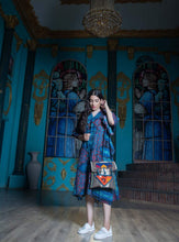 Load image into Gallery viewer, Kardashii Kilim Qashqai-Antique-Carpet amazing front design perfectly complements the retro-chic aesthetic of the patches kardashian kim kylie