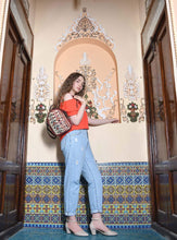 Load image into Gallery viewer, Kardashii Kilim carpet backpack amazing front design perfectly complements the retro-chic aesthetic of the patches kardashian kim kylie