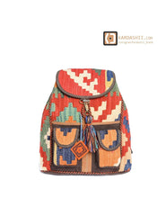 Load image into Gallery viewer, Kardashii Antique Retro-Chic Handmade Colorful Antique Kilim Carpet Top Handle Backpack Gift Kardashian Kim Kylie