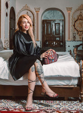 Load image into Gallery viewer, Kardashii zip pocket representative gift carpet bag handmade closure on the top unique bag functional, antique and remarkably uniqueness kardashian kim kylie