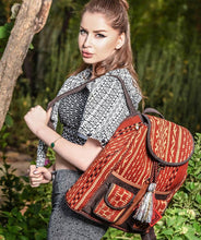 Load image into Gallery viewer, Kardashii Fabulous Unique Hand-Woven Backpack Made by Hand Spun Wool and Yarns Durable Cotton Fabric and Leather Kardashian kim kylie