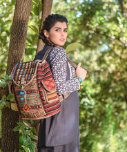 Load image into Gallery viewer, Kardashii street wears representative gift carpetbag handmade traditional geometric unique bag functional, spun wool and yarns uniqueness Kardashian kim kylie