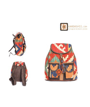 Load image into Gallery viewer, Kardashii Antique Retro-Chic Handmade Colorful Antique Kilim Carpet Top Handle Backpack Gift Kardashian Kim Kylie
