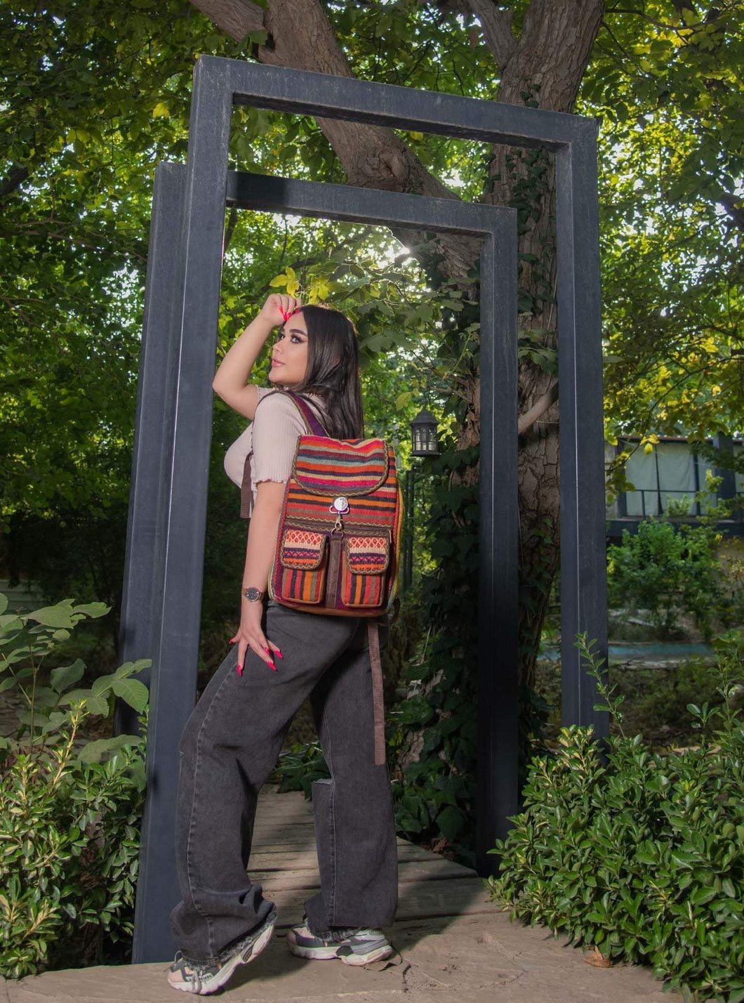 Kardashii Antique Retro-Chic Handmade Colorful Antique Kilim Carpet Top Handle Backpack Gift Kardashian Kim Kylie