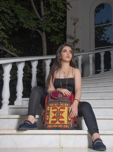 Kardashii Suzani Gorgeous Girl/Boy Handmade Kilim Shoulder Carpet Backpack with Traditional Geometric Design
