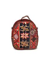 Load image into Gallery viewer, Kardashii Chic Hand-Woven Kilim Top Handle Carpet Backpack with Geometric Design Panels Hand-Knotted Rug  Kardashian Kim Kylie
