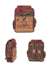 Load image into Gallery viewer, Kardashii Chic Hand-Woven Suzani Top Handle Carpet Backpack with Geometric Design Panels Hand-Knotted Rug  Kardashian Kim Kylie
