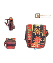 Load image into Gallery viewer, kardashii antique Vintage Jajim compartments and outside pocket fashionable roomy on-trend Purse Kilim Rug Bag Kardashian Kim Kylie
