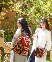 Load image into Gallery viewer, Kardashii Antique Retro-Chic Handmade Colorful Antique Kilim Carpet Top Handle Backpack Gift Kardashian Kim Kylie
