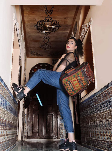 Kardashii High-Quality Suzani Wool Old Handmade Kilim Top Handle Carpet Backpack Easy-Carry Bag Kardashian Kim Kylie