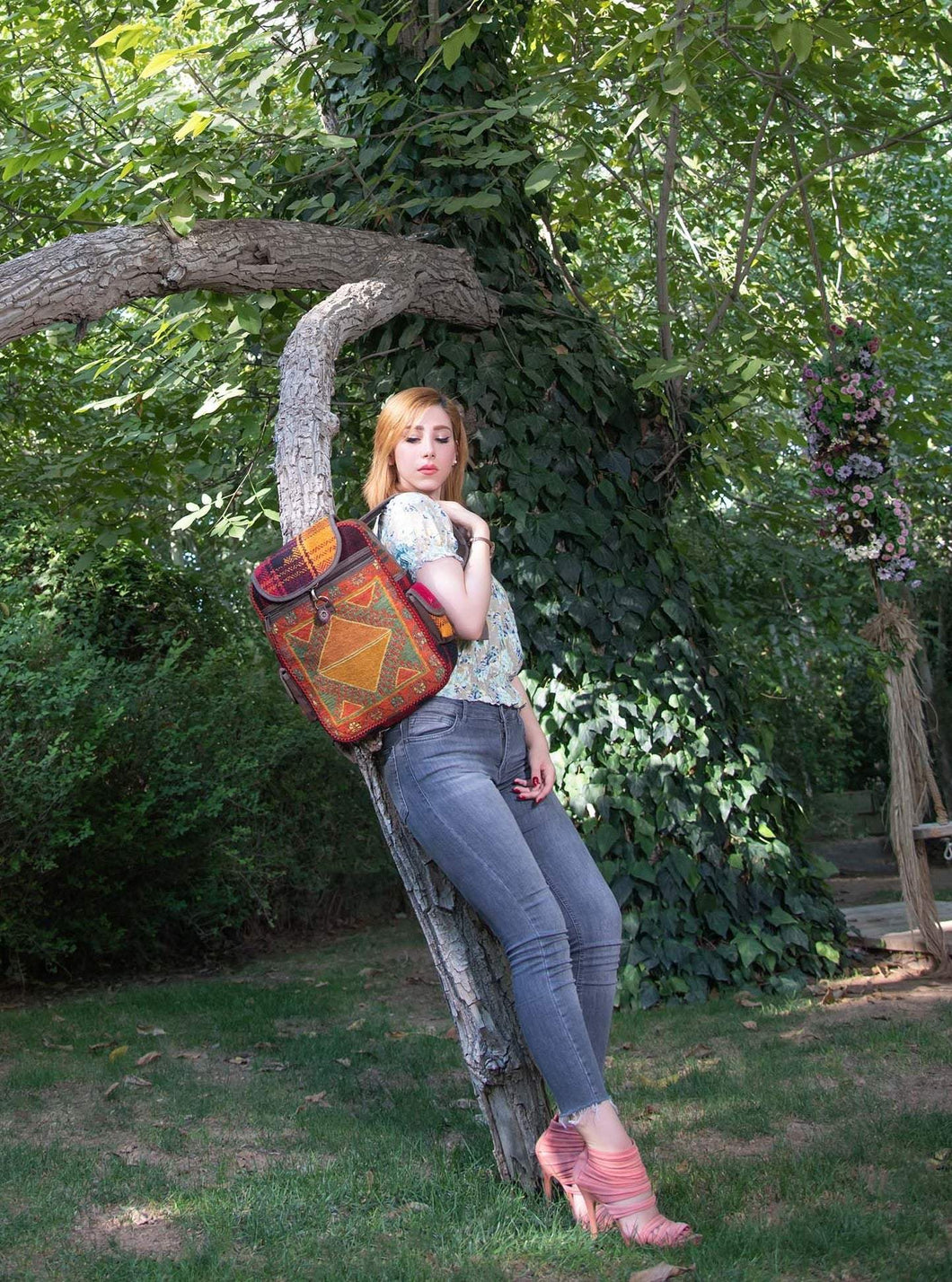 Kardashii Kilim carpet Suzani backpack amazing front design perfectly complements the retro-chic aesthetic of the patches kardashian kim kylie