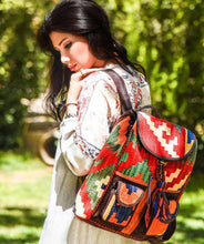 Load image into Gallery viewer, Kardashii Antique Retro-Chic Handmade Colorful Antique Kilim Carpet Top Handle Backpack Gift Kardashian Kim Kylie
