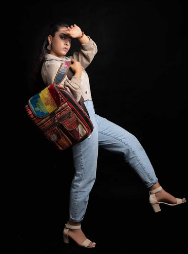 Kardashii Antique Retro-Chic Handmade Colorful Antique Kilim Carpet Top Handle Backpack Gift Kardashian Kim Kylie