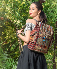 Load image into Gallery viewer, Kardashii street wears representative gift carpetbag handmade traditional geometric unique bag functional, spun wool and yarns uniqueness Kardashian kim kylie
