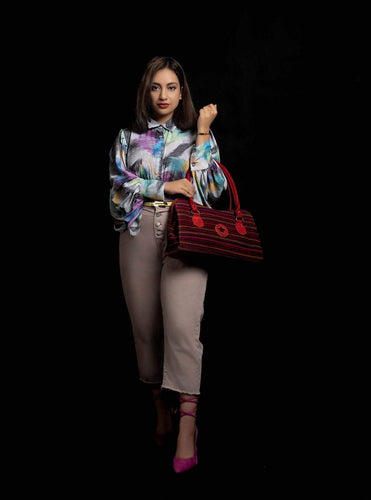Kardashii Fashionable Lightweight Woven Wool Shoulder Bag with Top Handle for Hand or Elbow Carry Kardashian Kim Kylie